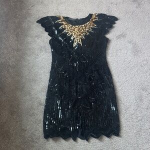 Royal Feelings Black/Gold Sequin Dress SIZE M